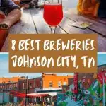 Gallery of breweries in Johnson City TN, with text overlay "8 Best Breweries in Johnson City, TN" on brown background