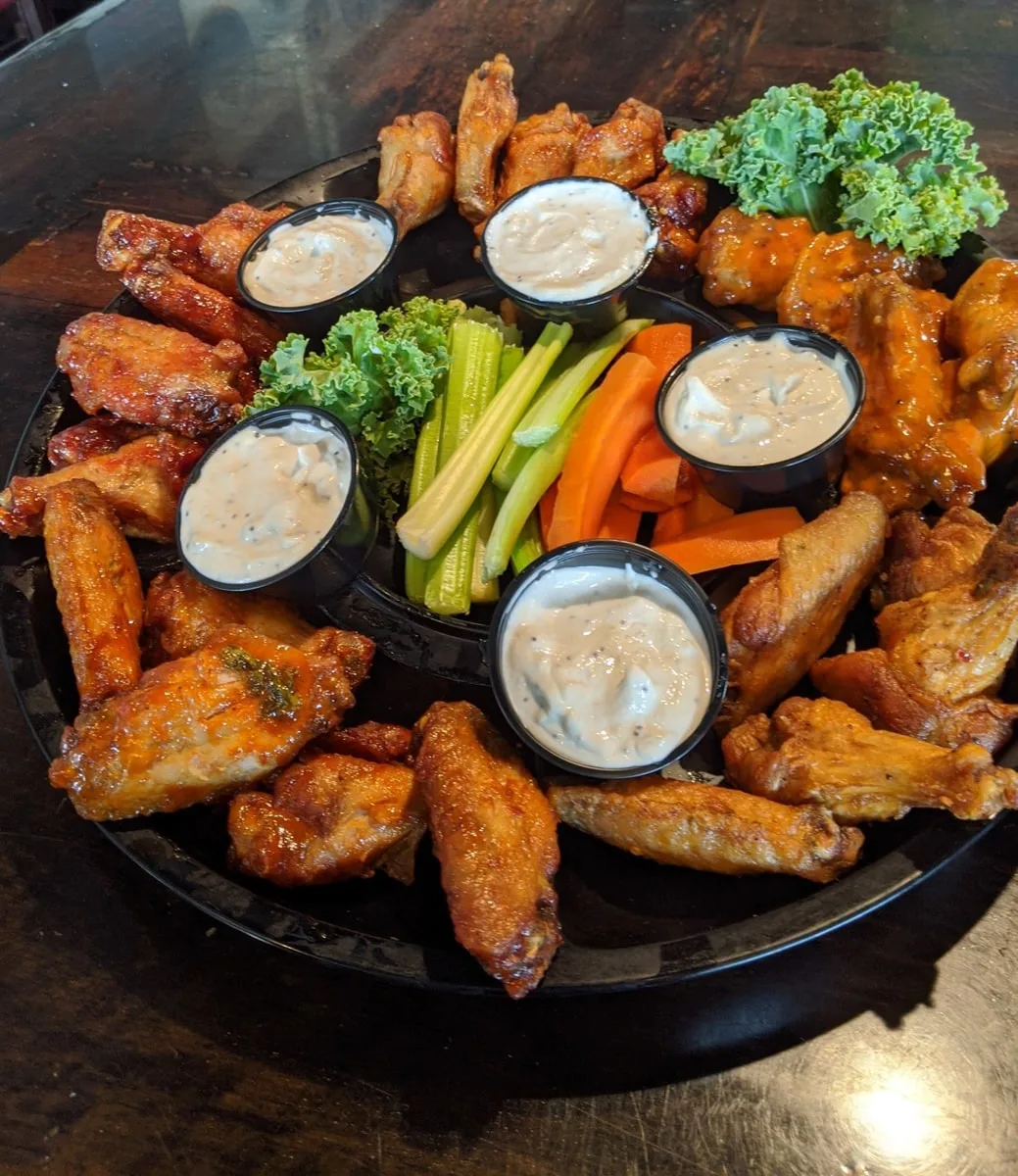 Crispy chicken wings with celery and carrots at Wild Wing Cafe in downtown Johnson City TN 