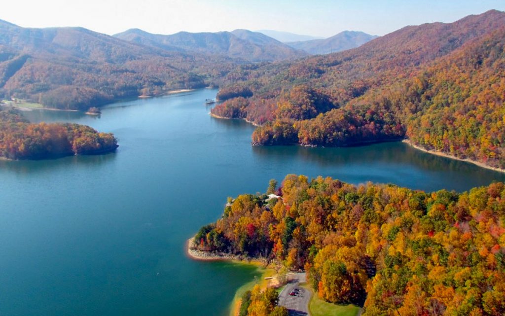 Drone photo of Watauga Lake near Elizabethton, TN