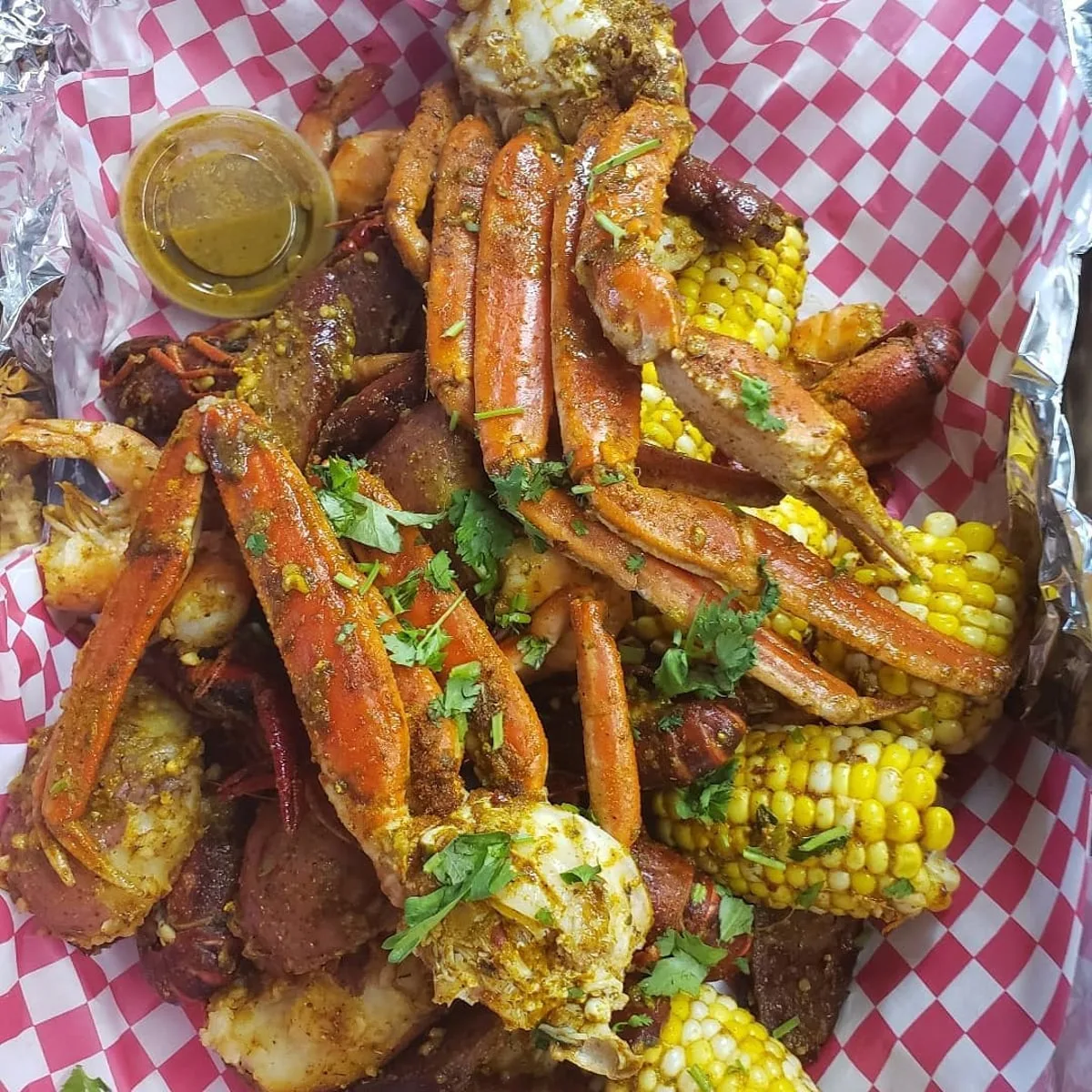Seafood platter from Caribbean grill food truck in johnson city tn 