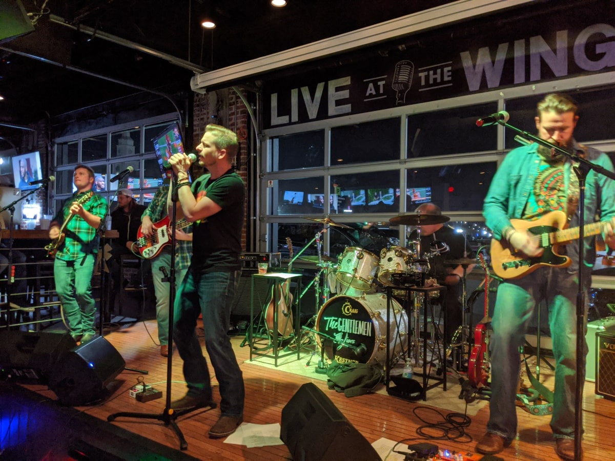 Band playing live music at Wild Wing Cafe restaurant in downtown johnson city 
