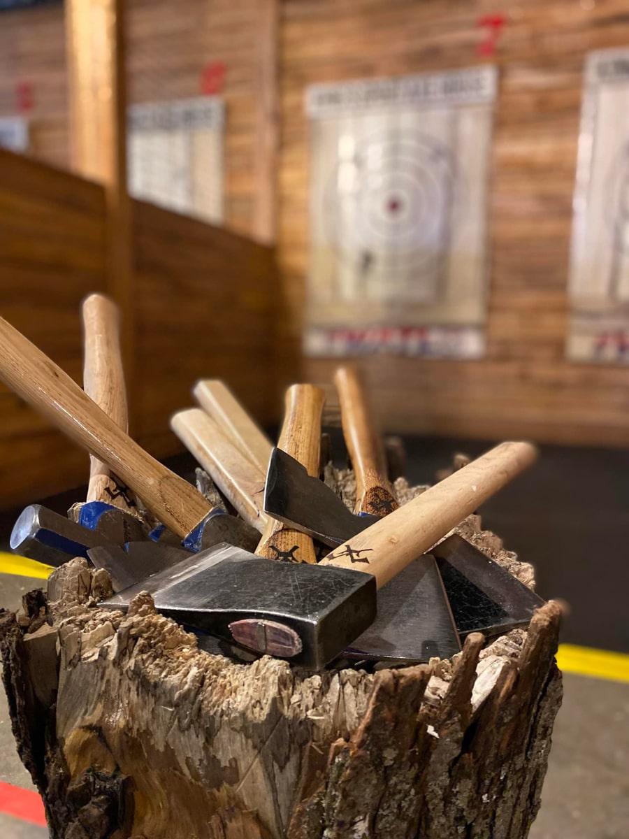 Axes shown at the Kings Sports Axe House in Kingsport TN 