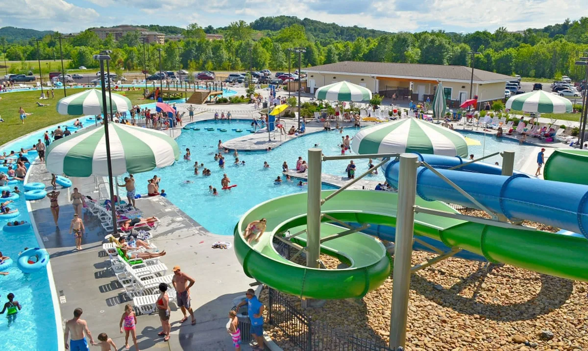 kingsport aquatic center outdoor waterpark with slides and lazy river