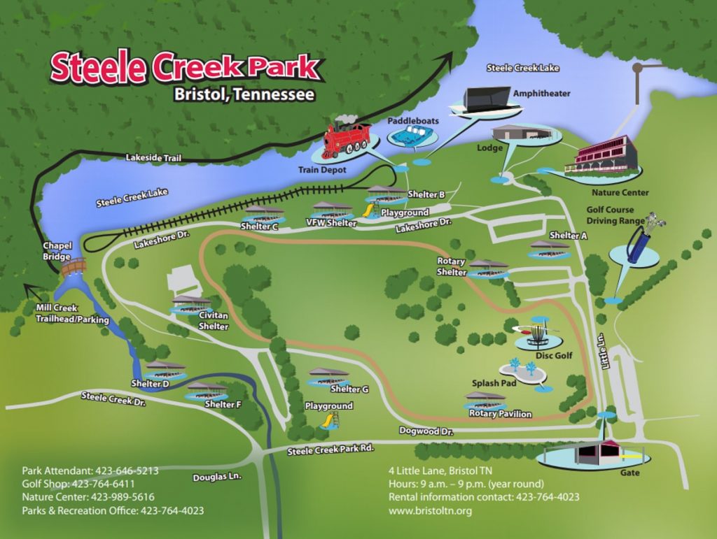 Map of Steele Creek Park in Bristol, TN 