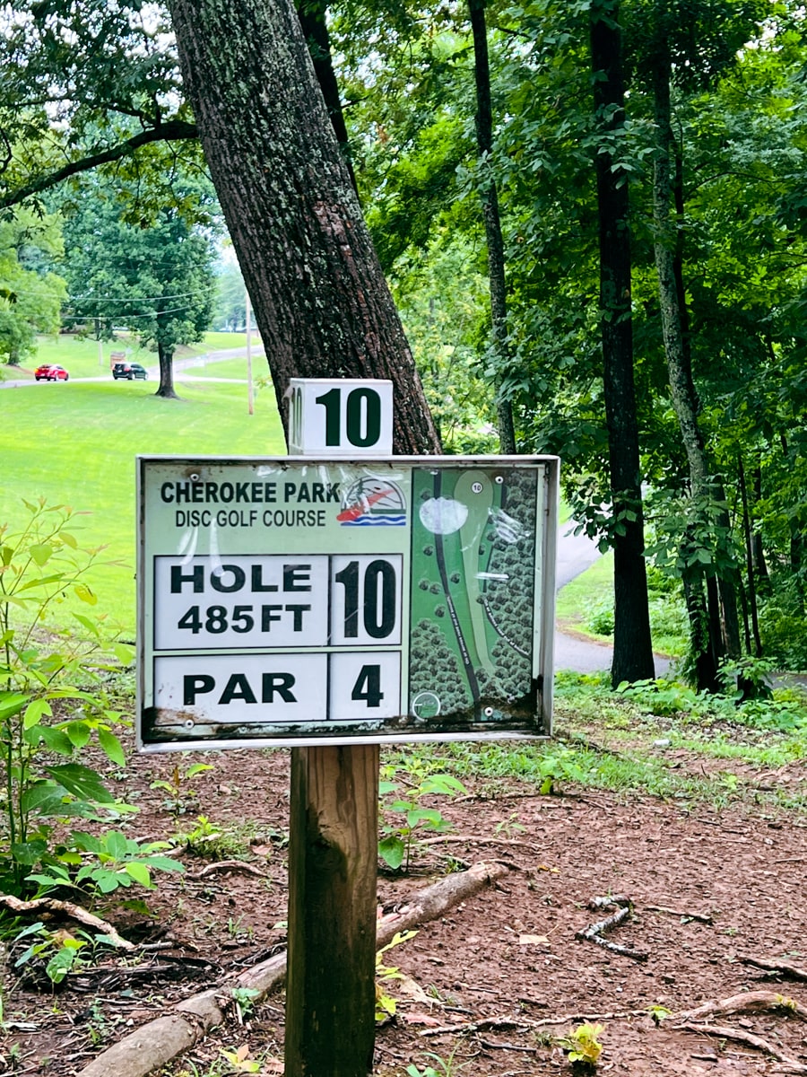 Cherokee Park Disc Golf Course, Hole # 10 Sign