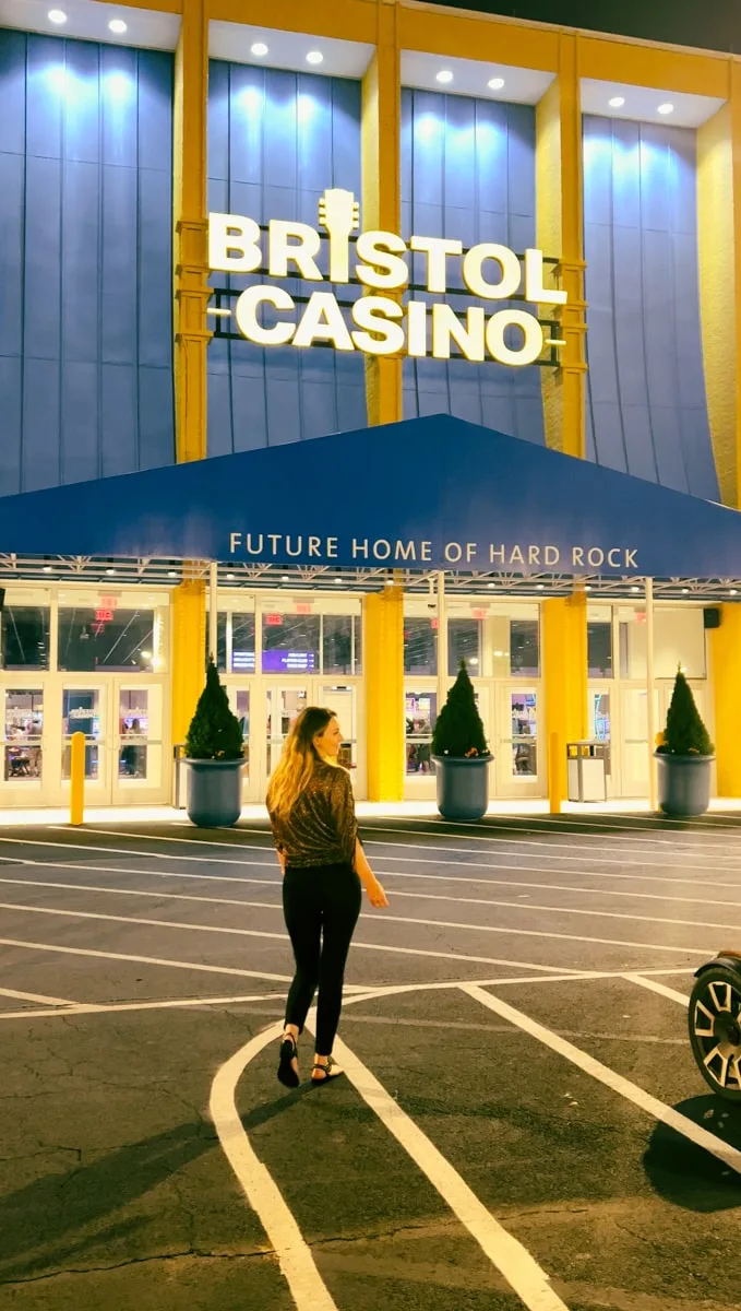 woman walking into the bristol casino