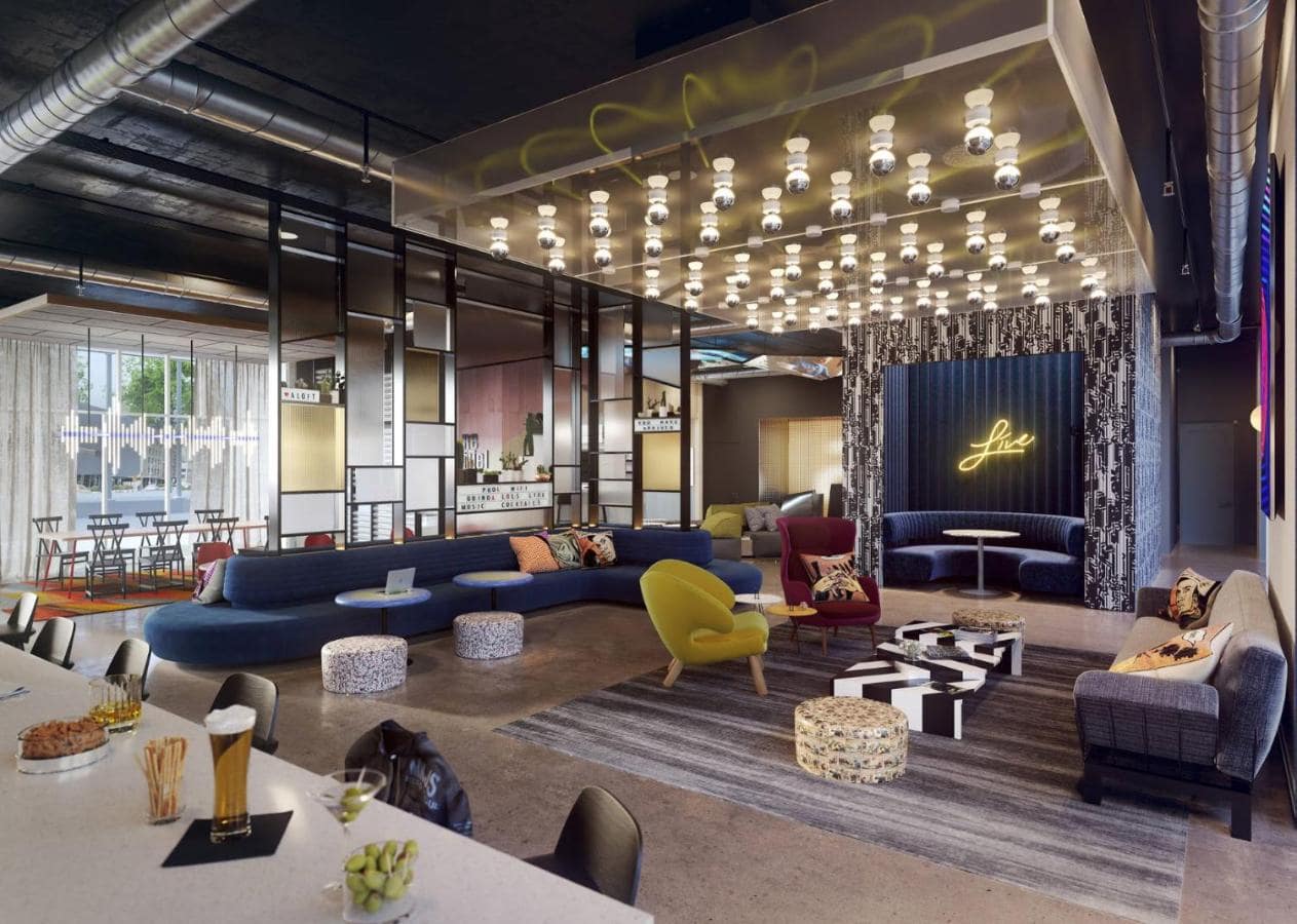 Interior of Aloft Knoxville with trendy interior 