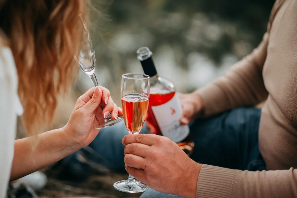 Couple drinking wine together for a romantic date