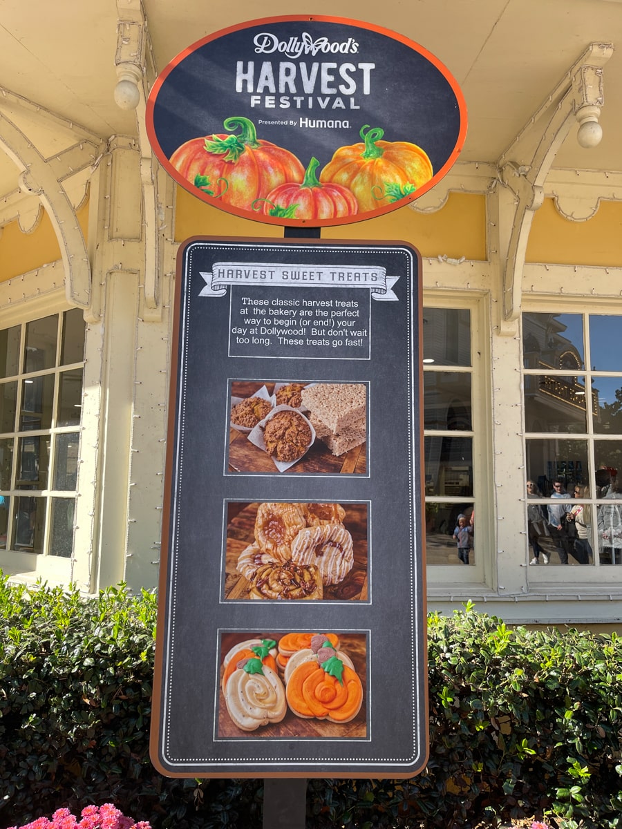 sweet treat menu at the harvest festival in dollywood