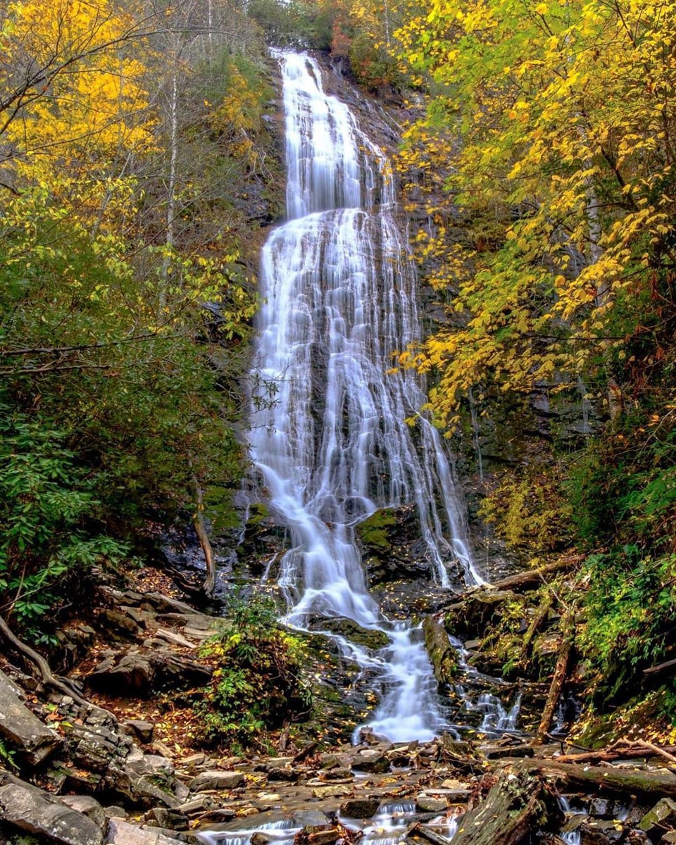 Mingo Falls near Cherokee, NC with fall foliage