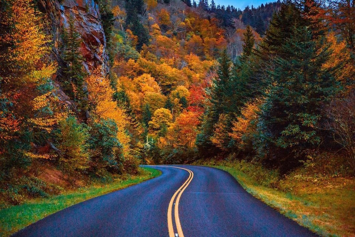 Fall foliage road in Cherokee, NC in the Great Smoky Mountain National park