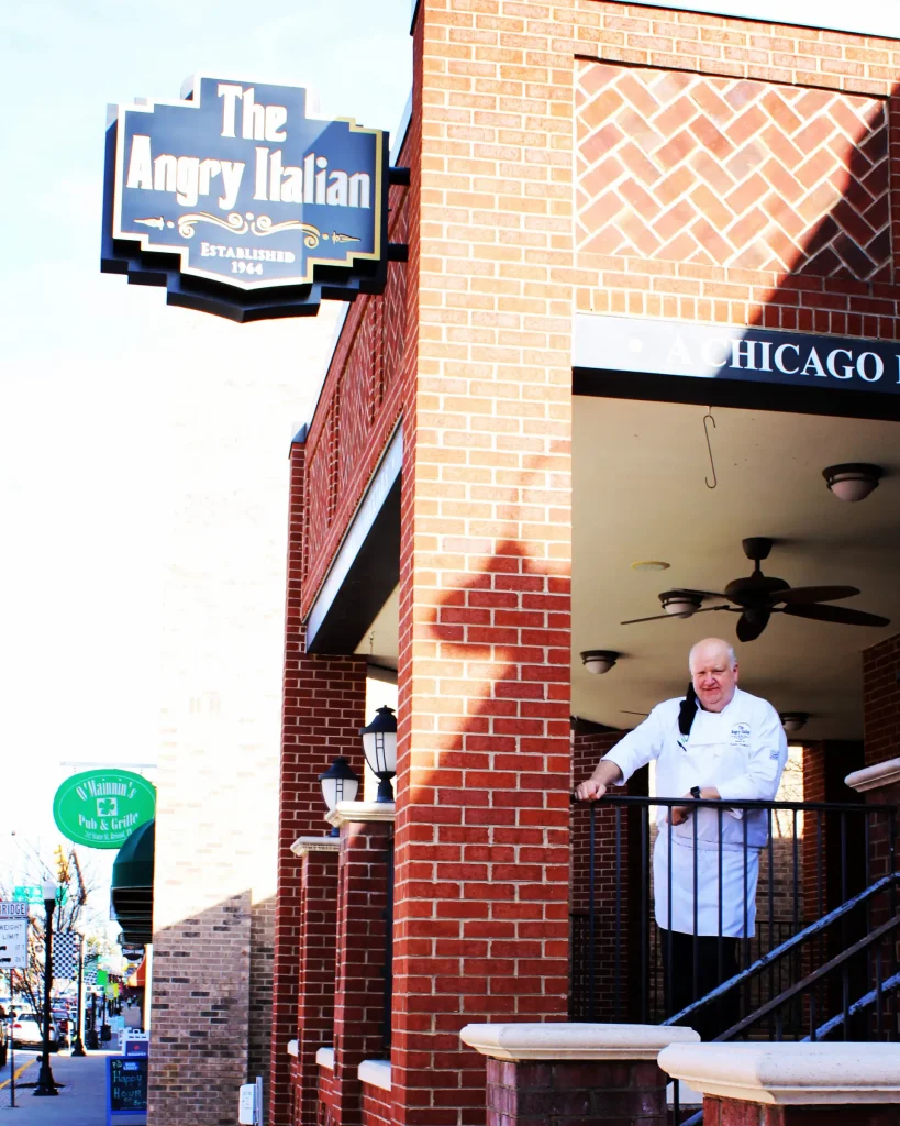 Outside the Angry Italian Restaurant in downtown Bristol TN-VA with owner and chef.