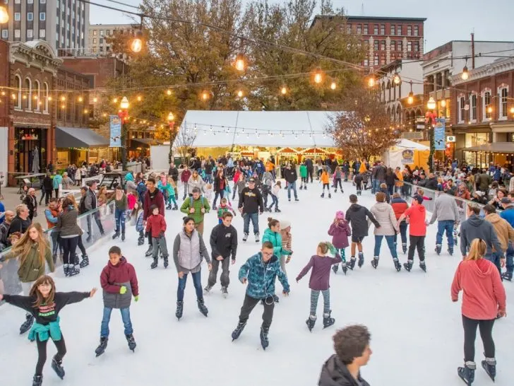 people ice skating in downtown Knoxville on Market Square