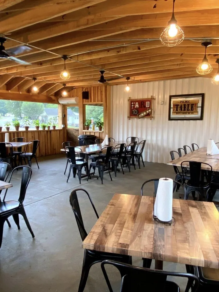 Covered dining patio at Bristol Gardens and Grill restaurant in Bristol Tennessee-Virginia.