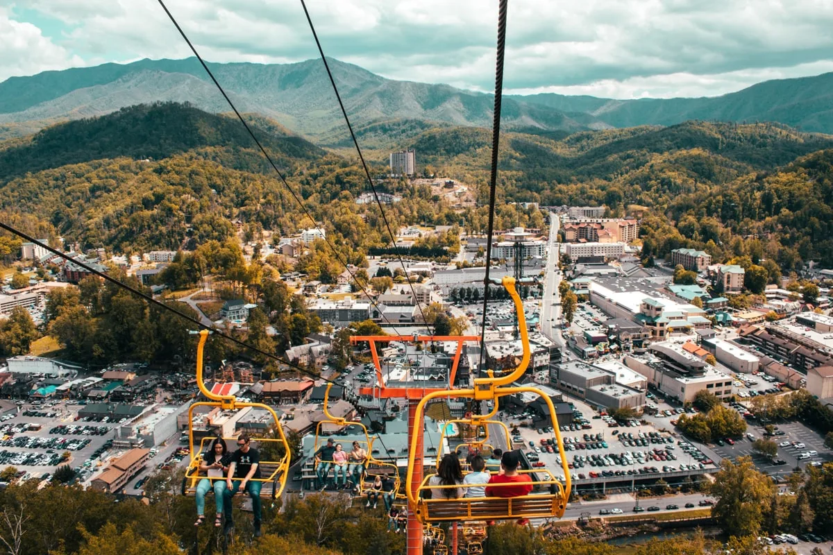 View from the Gatlinburg Skylift with mountains in the background