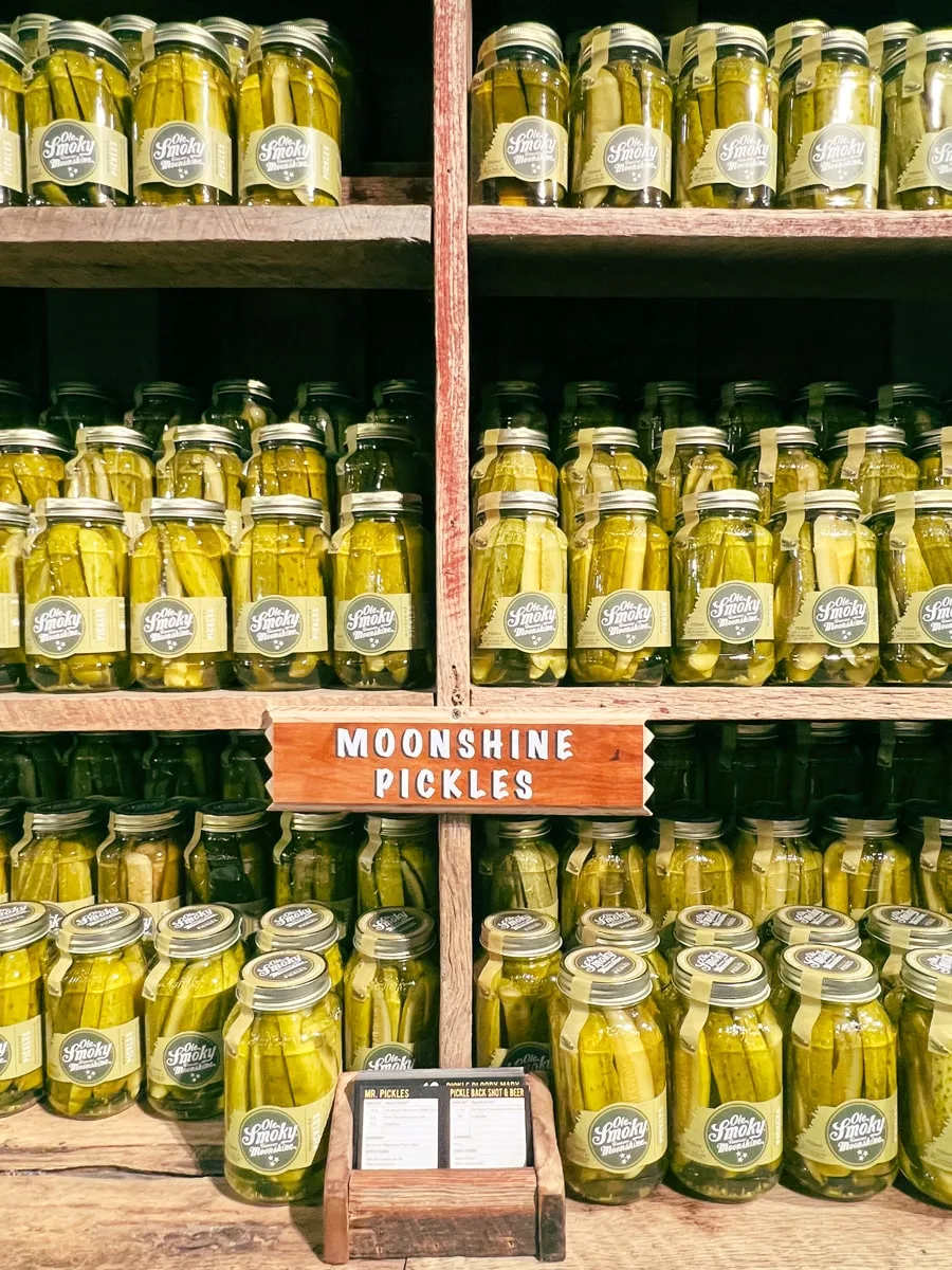 jars of ole smoky moonshine pickle moonshine in gatlinburg tn