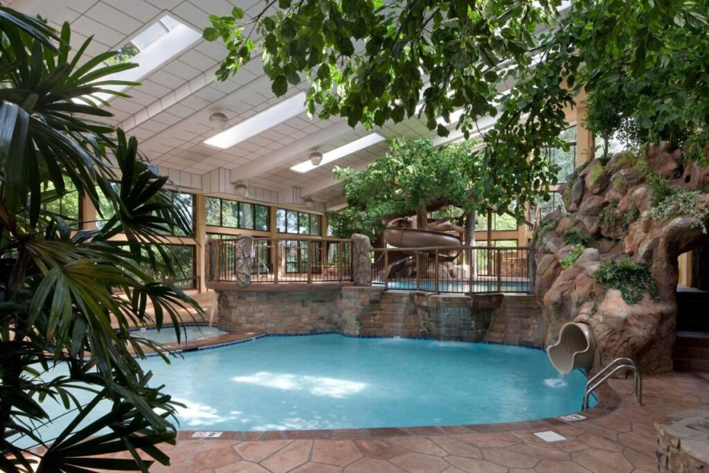 Indoor pool with green foliage at the Park Vista Gatlinburg Hotel