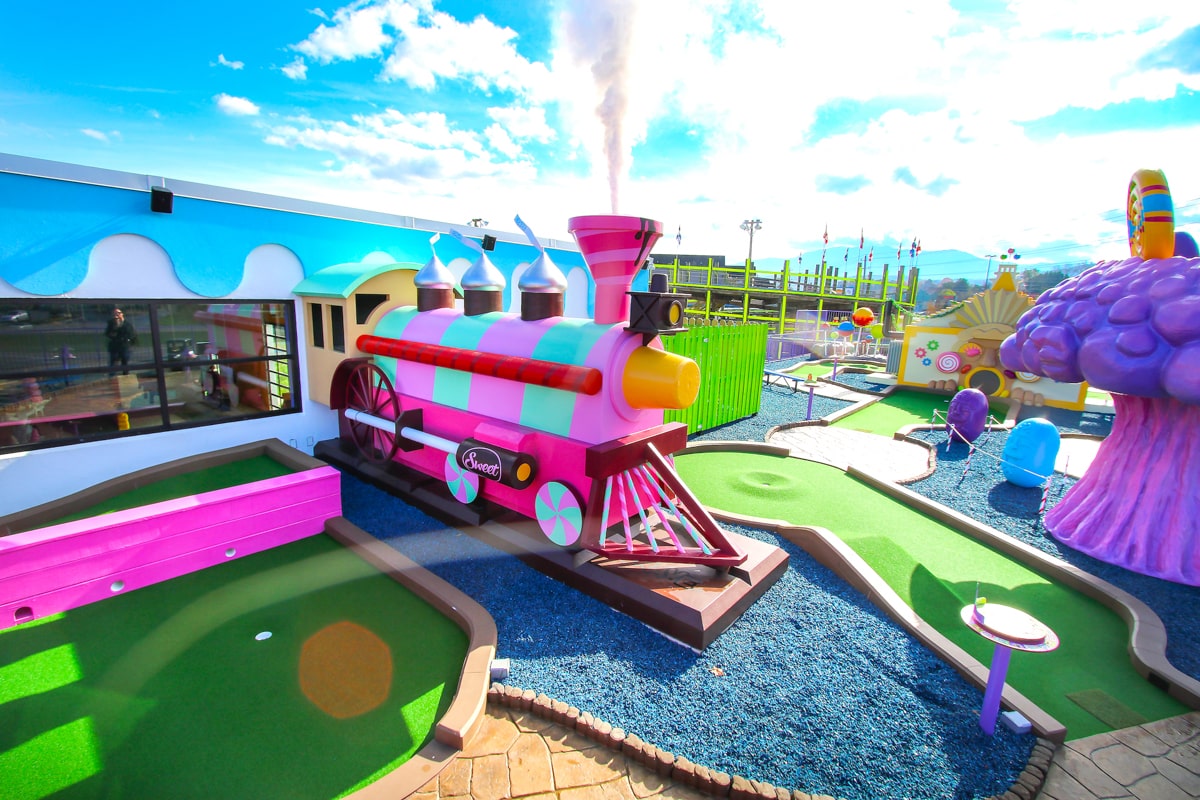 Crave Putt Putt Course with bright colors and train in pigeon forge tn 