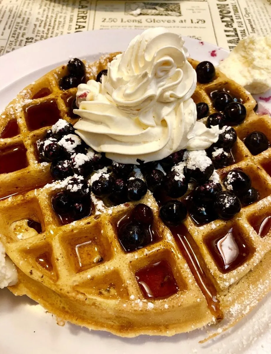 Blueberry Waffle with Whipped Cream at Little House of Pancakes in Gatlinburg TN 