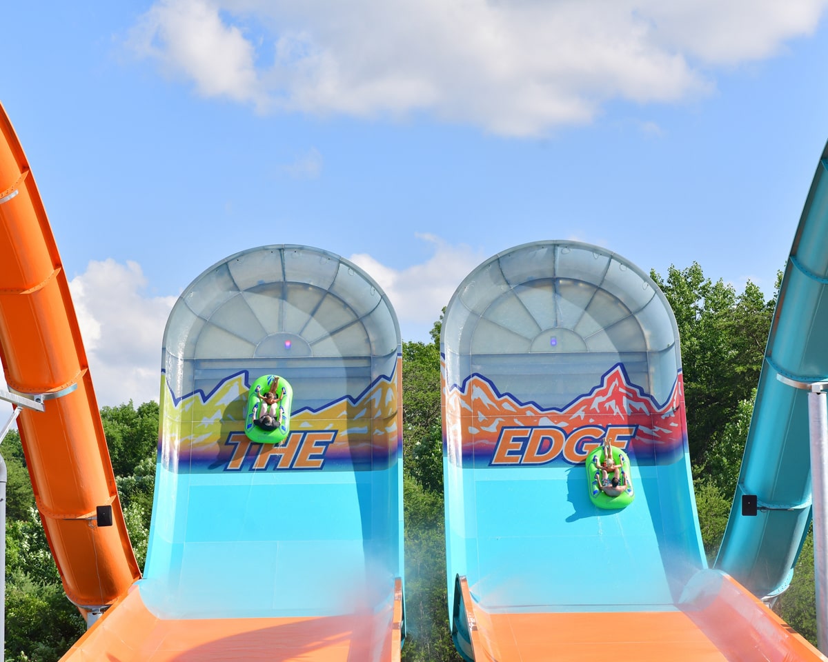 People racing a water ride at Soaky Mountain Water Park in Pigeon Forge TN 
