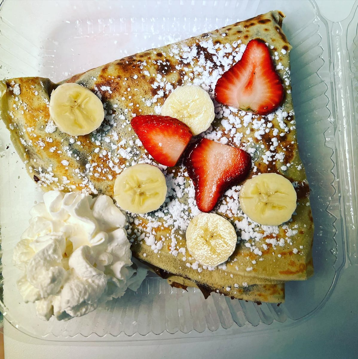 A Sweet Crepe with bananas and strawberries at Smoky Mountains Creperie in Gatlinburg TN 