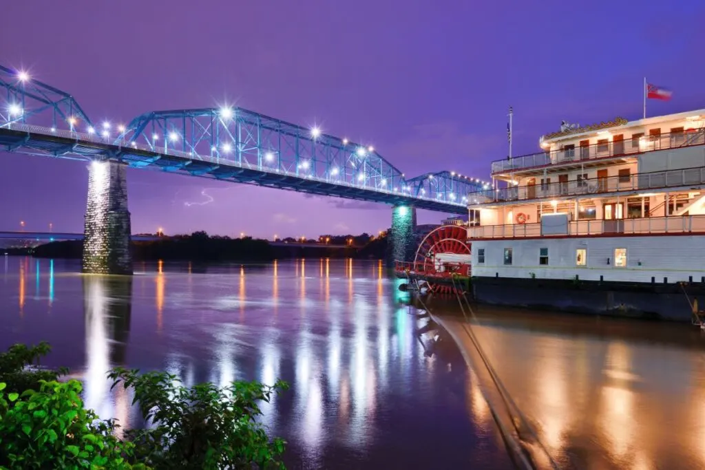 The Chattanooga Bridge at night.