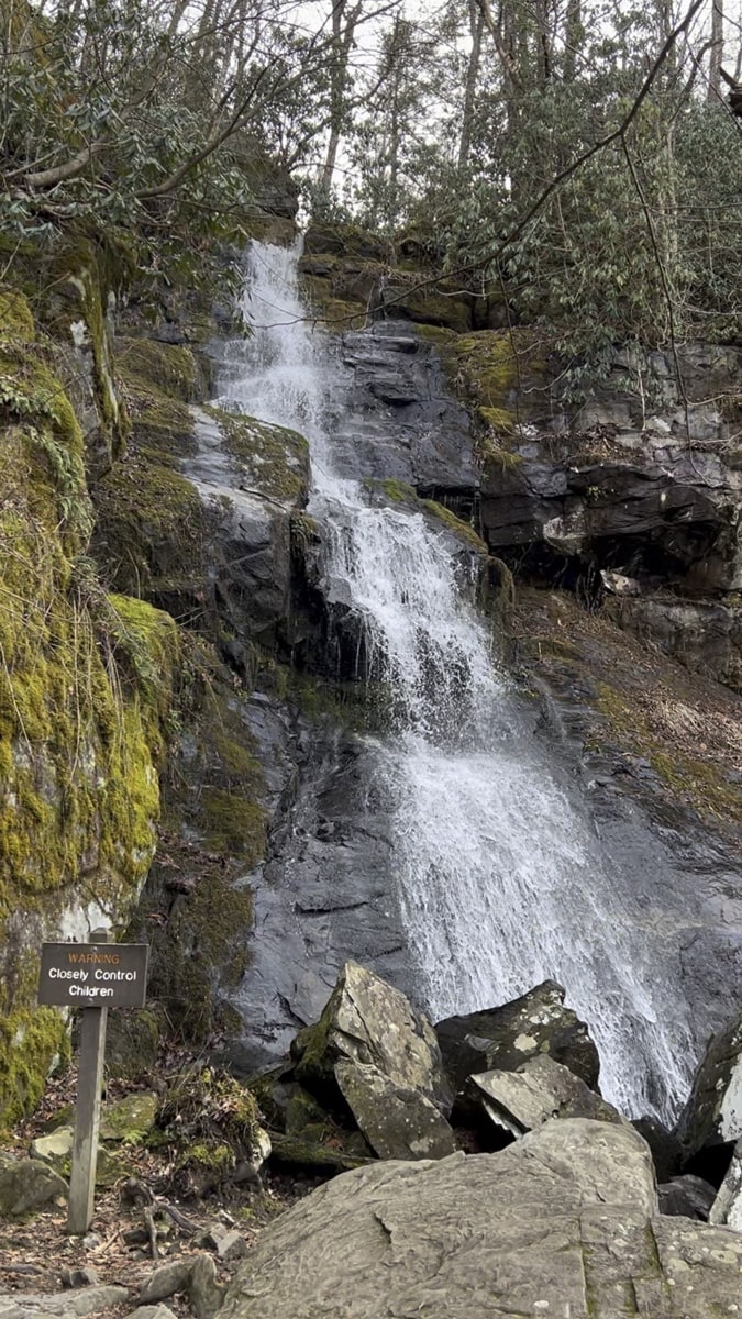 Hen Wallow Falls in the Smoky Mountains cascading down a rock