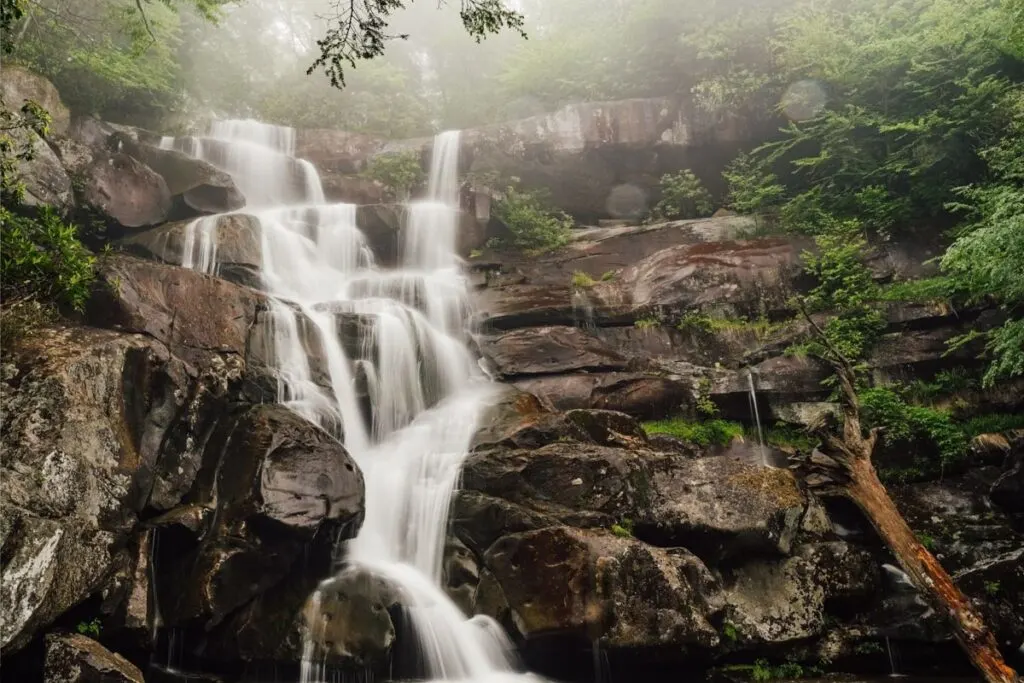 Ramsey Cascades waterfall in the Smoky Mountains falling over multiple rocks