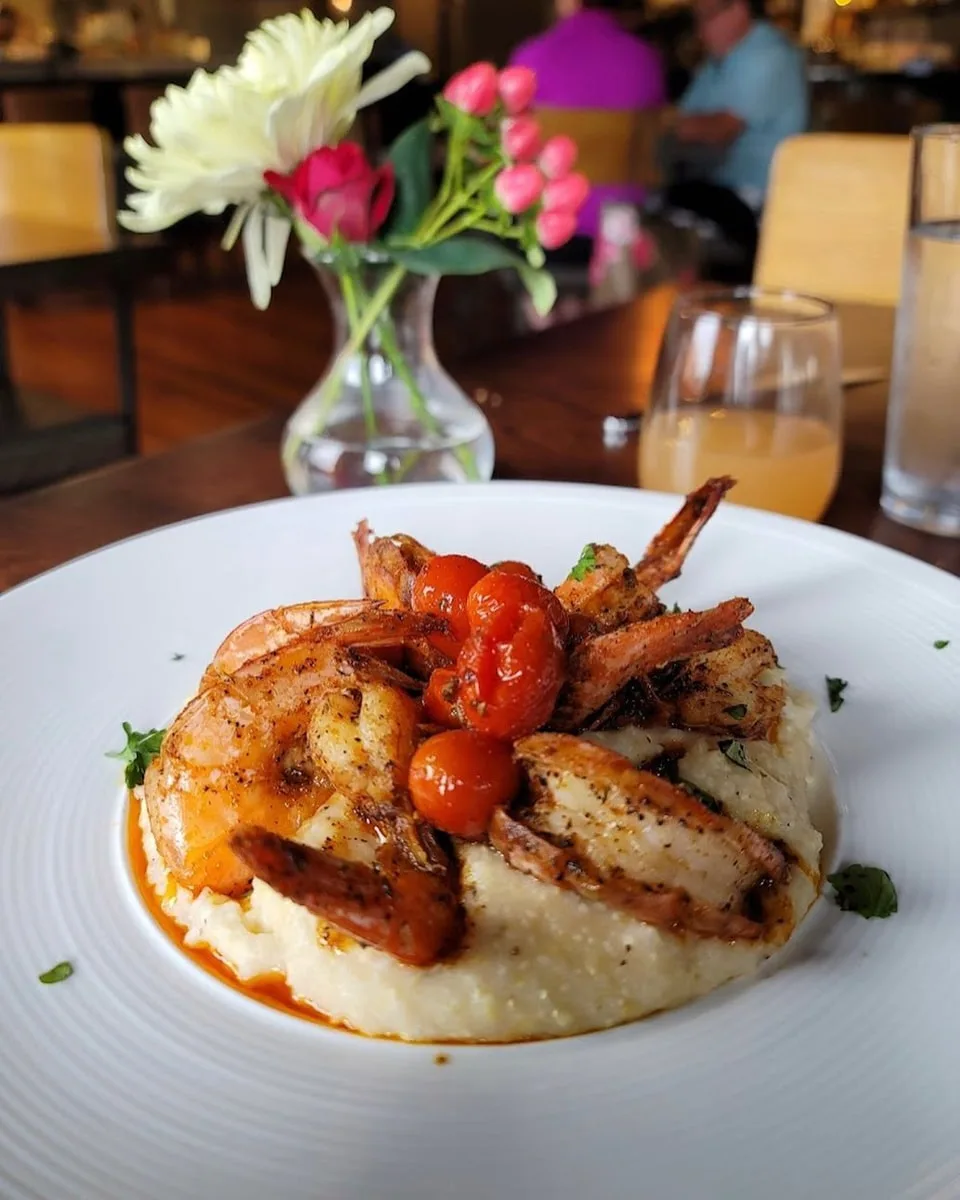 Shrimp and Grits with tomatoes at Watauga Brewing in Johnson City