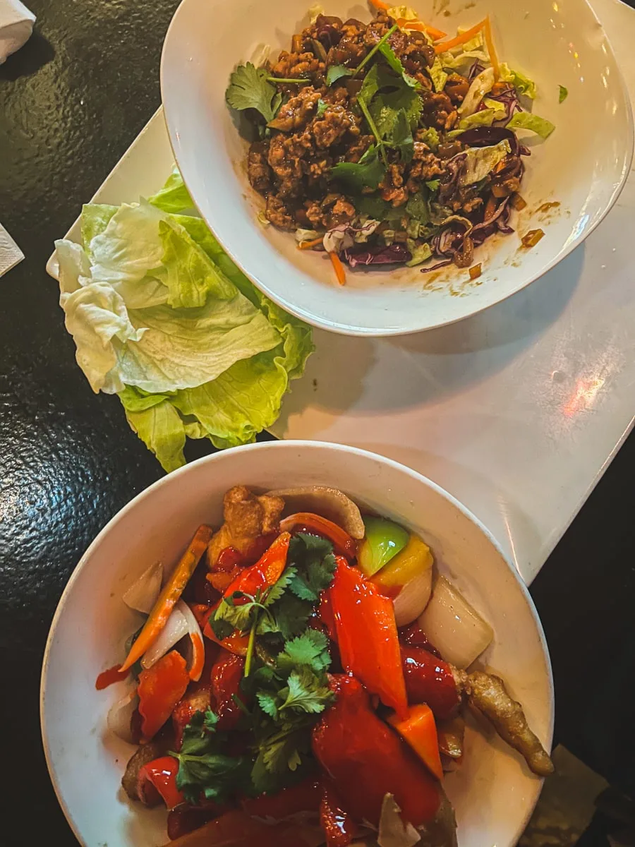 Sweet and Sour Chicken and Chicken Lettuce Wraps from Cafe One 11 in Johnson City TN 