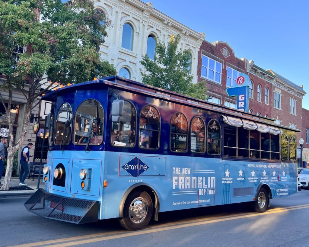 Franklin Hop Trolley Tour bus on Main Street in downtown Franklin TN