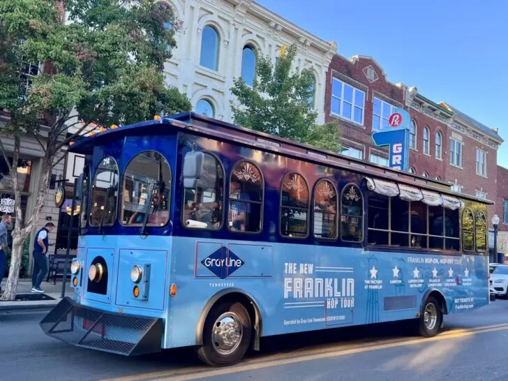 Franklin Hop Trolley Tour bus on Main Street in downtown Franklin TN