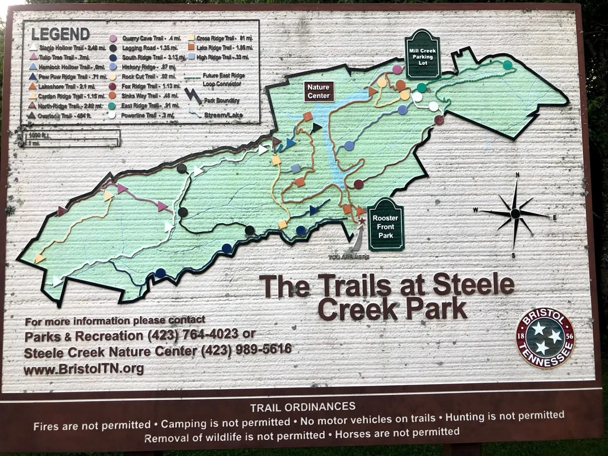 trail map of steele creek park in bristol tn 