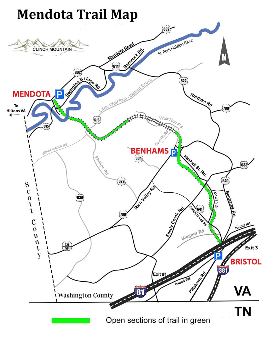 Mendota Trail Map in Bristol TN