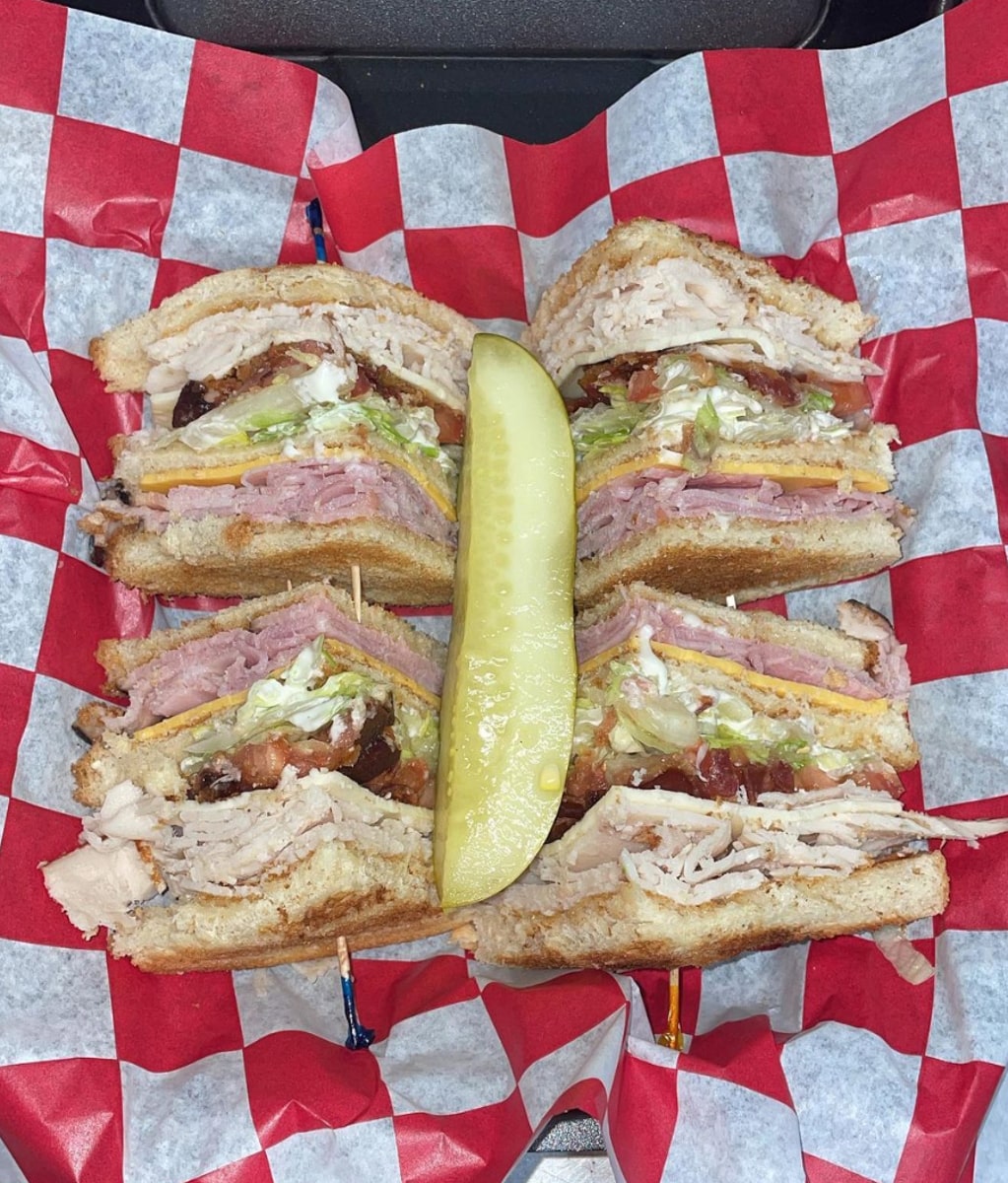 club sandwich with a pickle at city market in elizabethton