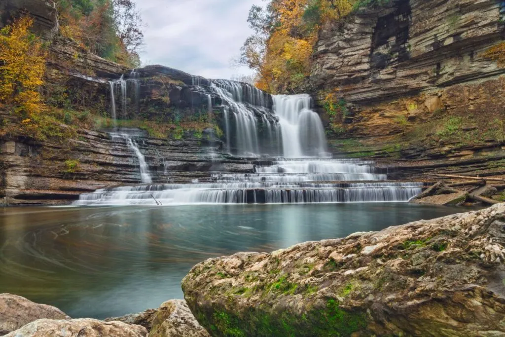 Panoramic view of Cummins Falls near Nashville in the autumn.