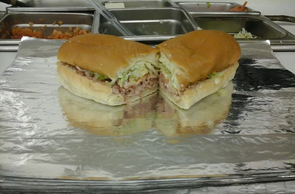 sub sandwich cut in half at poor trav's deli in elizabethton tn 