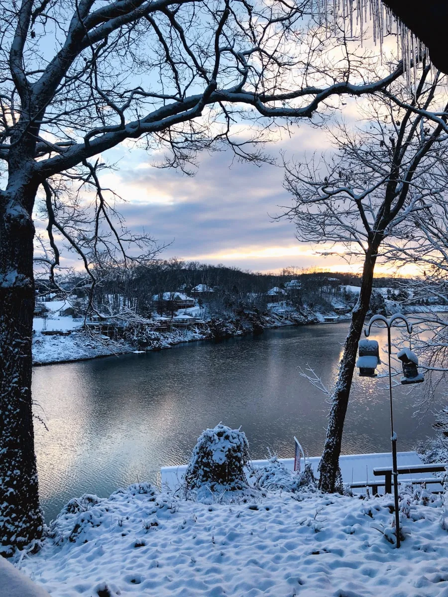 snow in the winter at boone lake near johnson city tn 