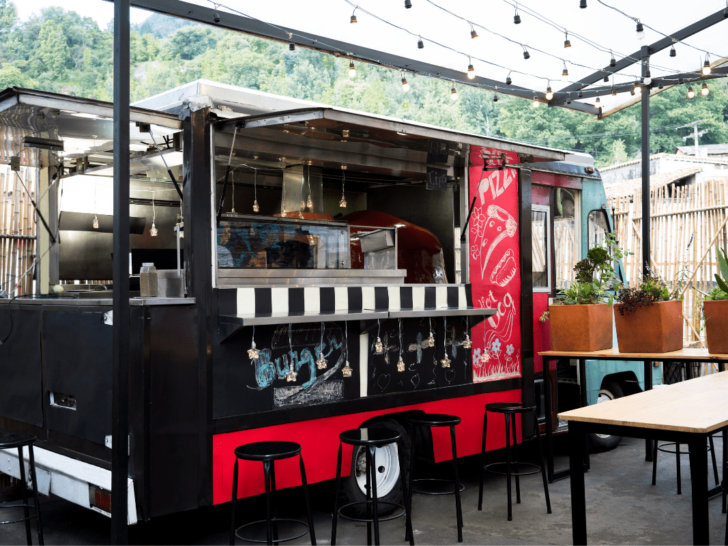 food truck with seating outside