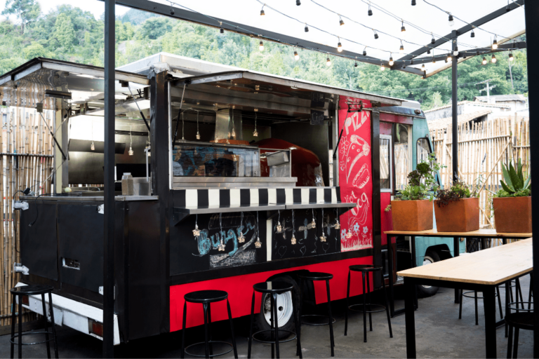 food truck with seating outside