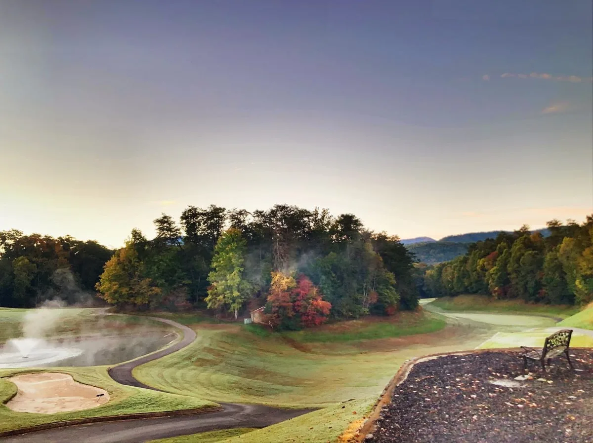 fall foliage and smoky mountains at the gatlinburg golf course in tn 