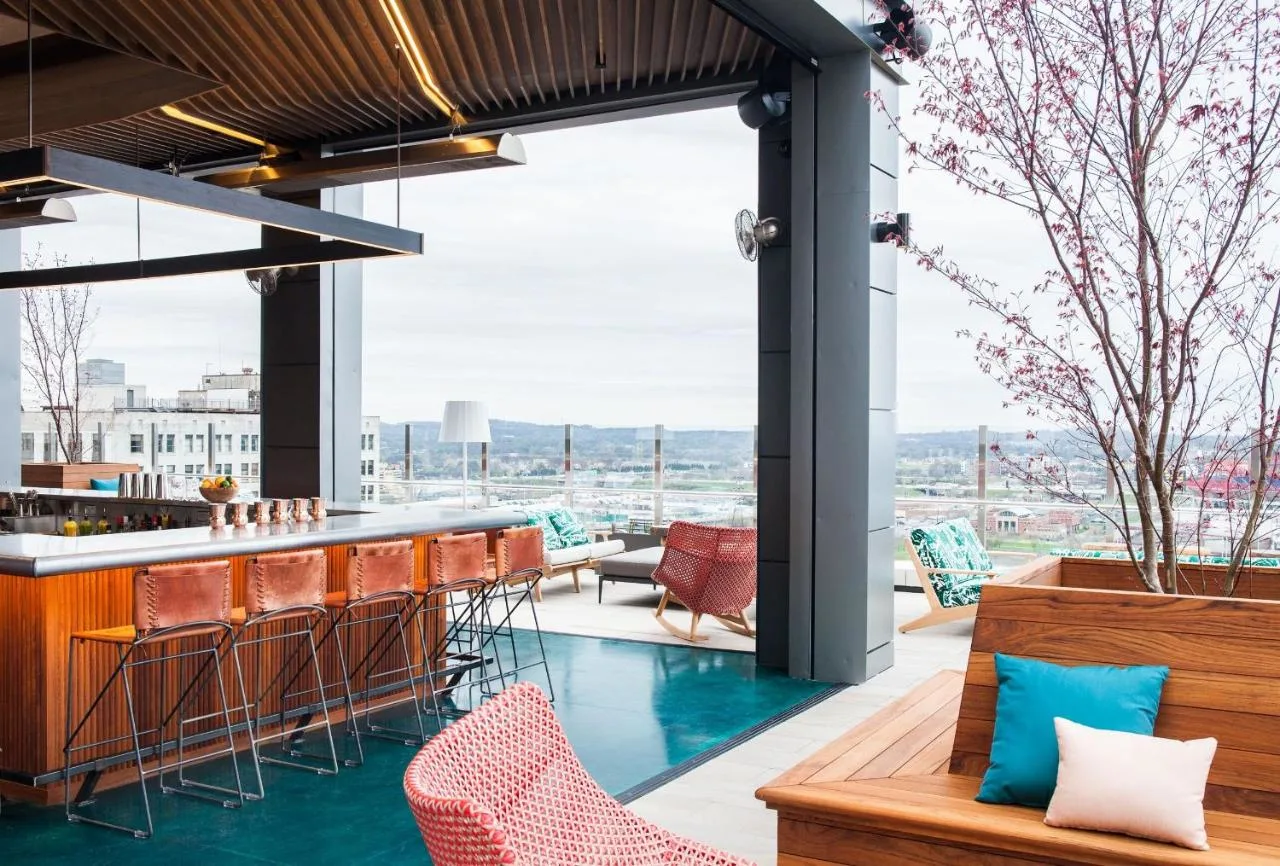 rooftop bar with view of Nashville at Noelle boutique hotel in downtown nashville