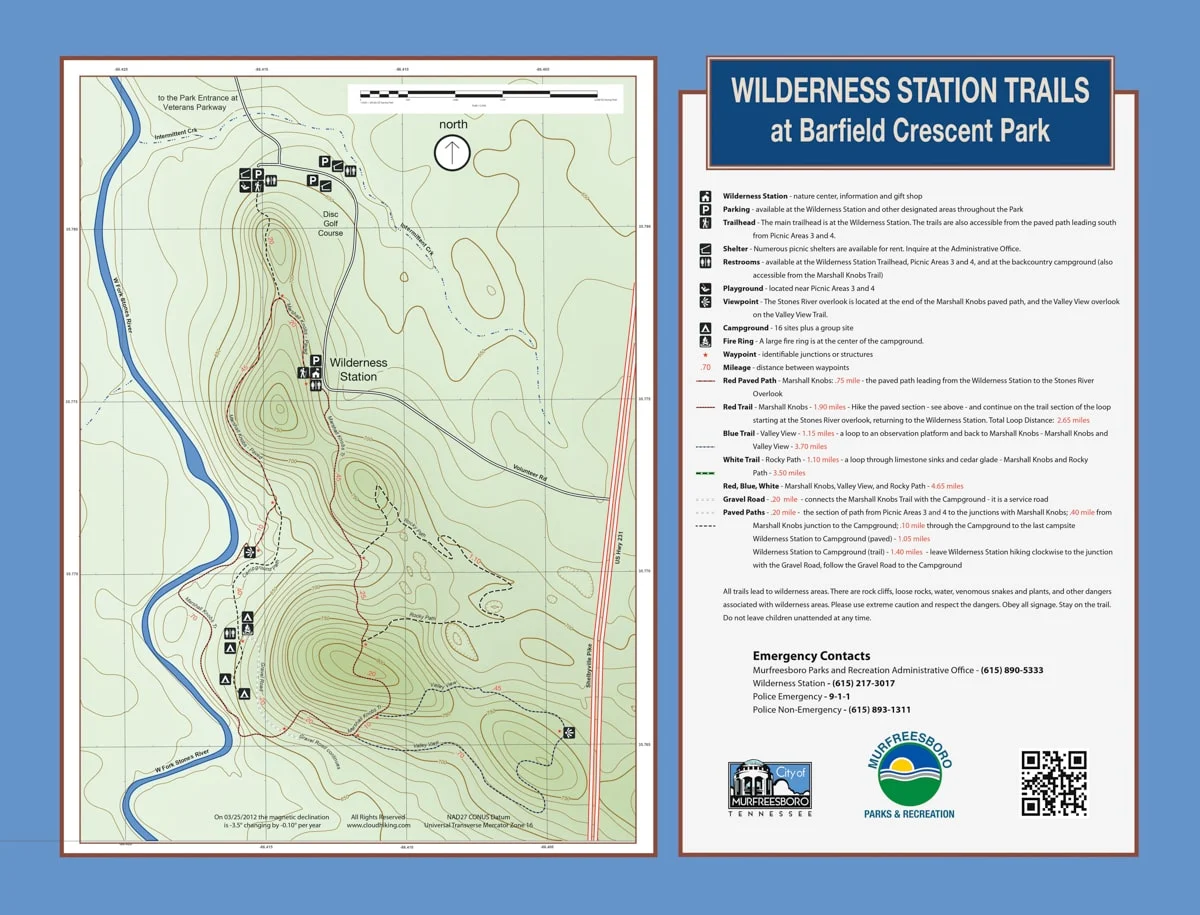 a map of the wilderness station trails at barfield crescent park in murfreesboro tn 