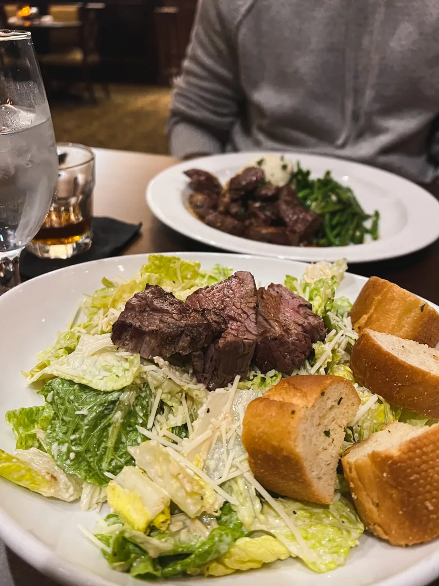 caesar salad with filet steak at wellingtons restaurant in johnson city tn 