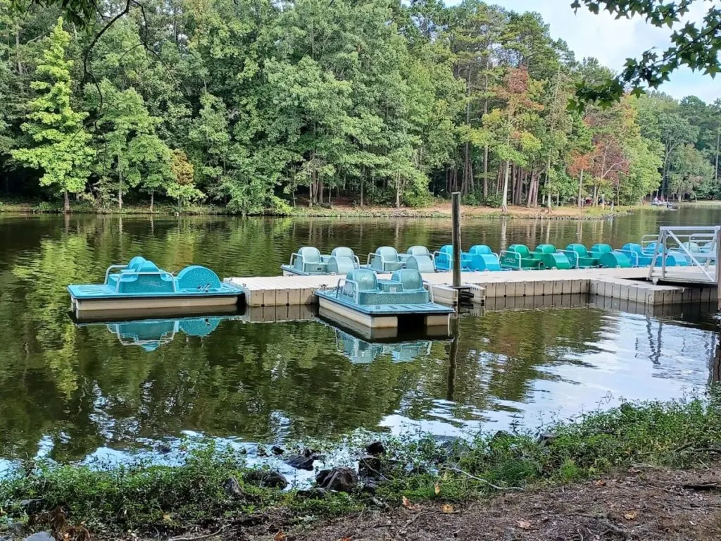 blue paddleboats at cane creek park as a fun thing to do in cookeville 