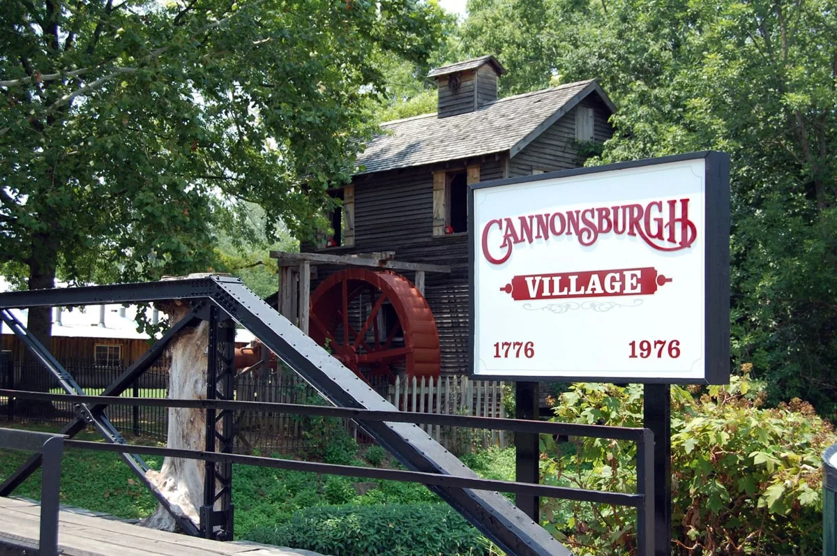 old historic building at cannonsburgh village with signage