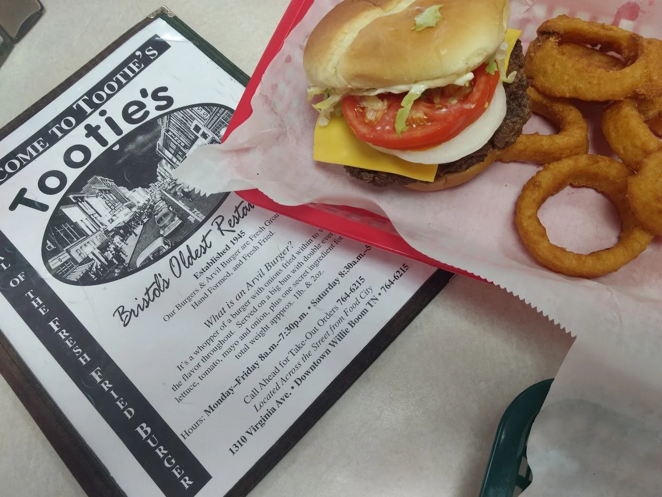 burger and onion rings with tootie's menu in bristol tn