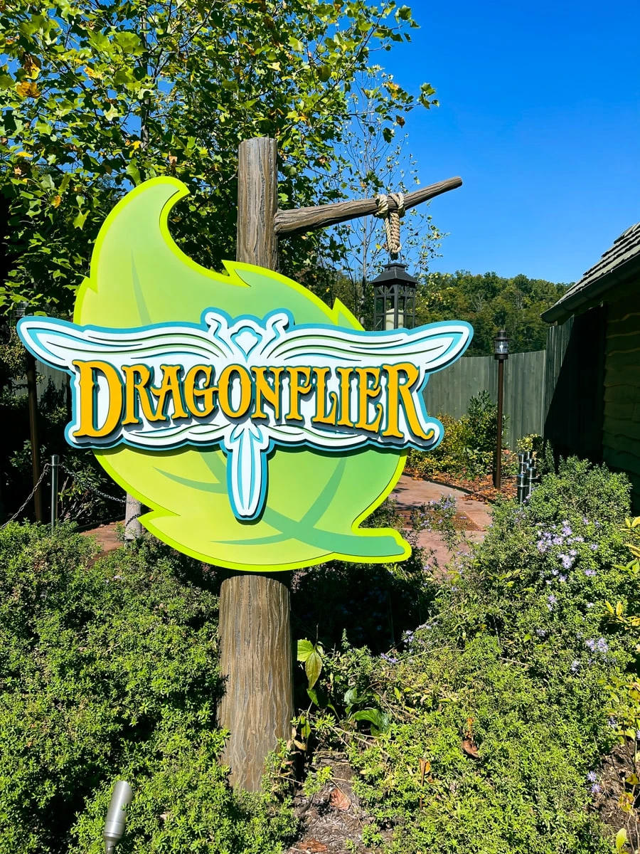 dragonflier sign in wildwood grove at dollywood