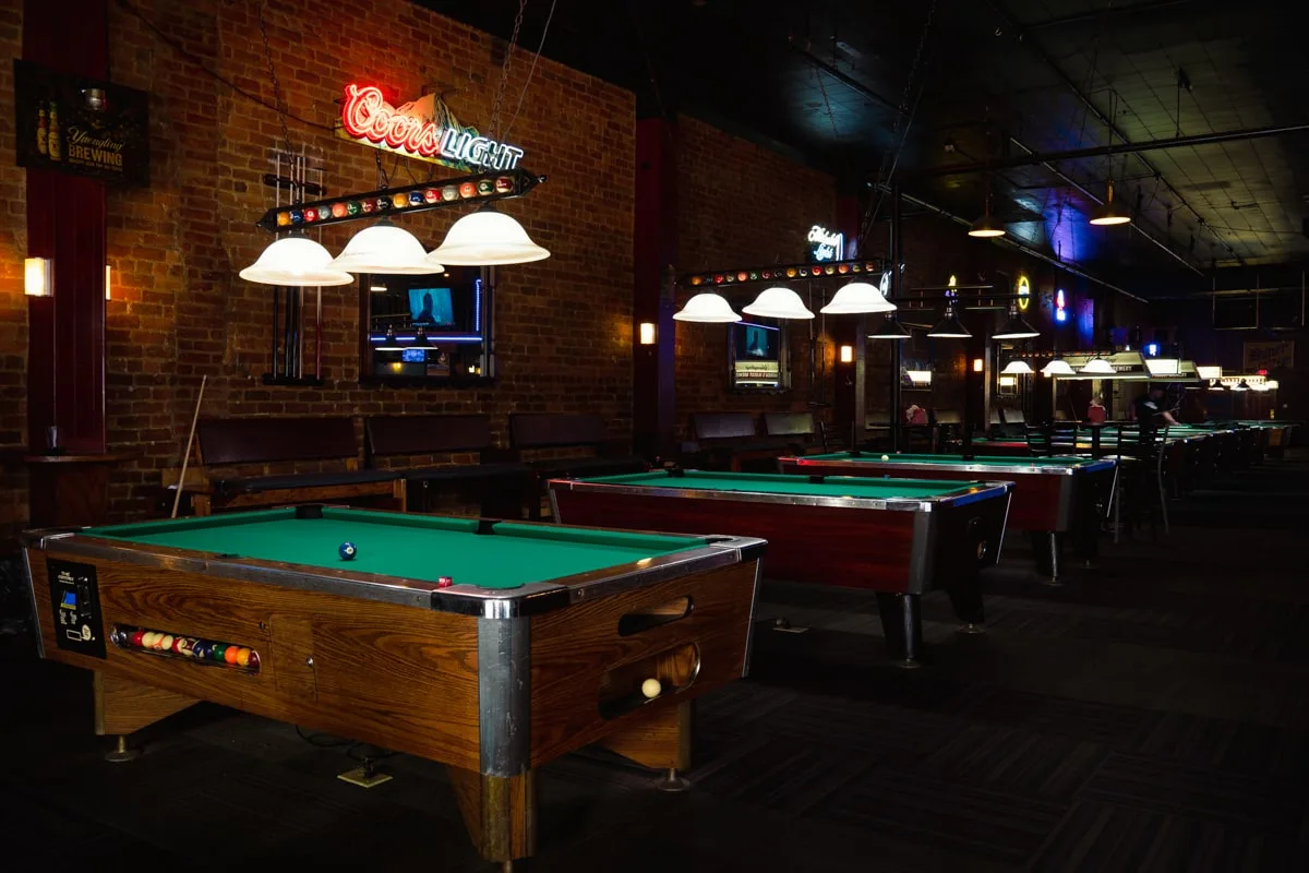 pool tables in a line at numans bar in downtown johnson city tn 