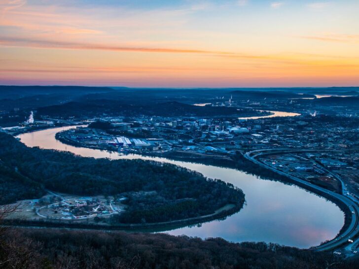 scenic view of chattanooga and the tennessee river at sunset